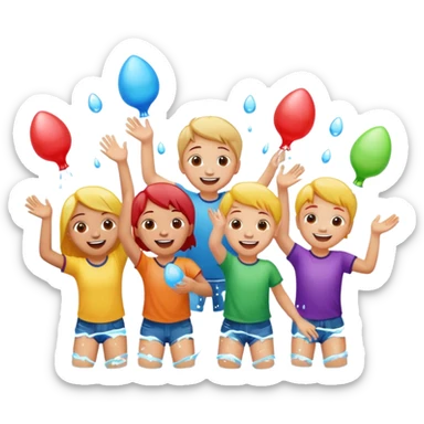 children playing with water balloons sticker