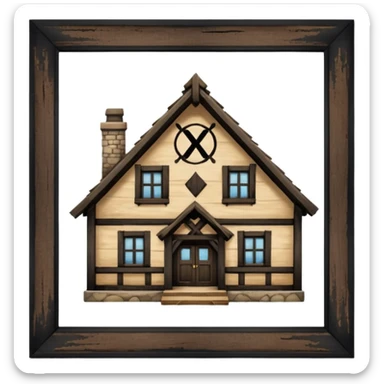 an inn with a big X on it sticker