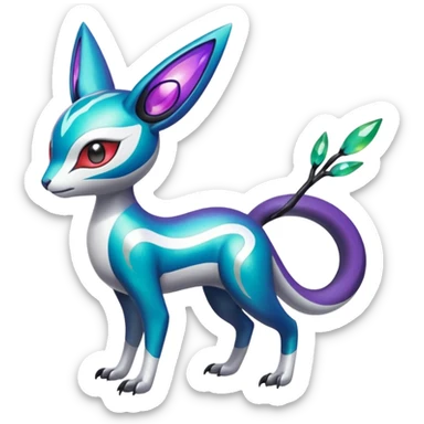 Shiny Colorful Futuristic Oriental Painted Asian Vernid-Trico-Meloetta-Latias-Koraidon-Peppercat-Protogen-Pokémon-Digimon-Fakémon-fusion-hybrid-creature sticker