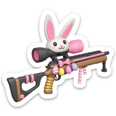 easter theme sniper rifle like with bunny ears and eggs and pink and a tie bow sticker