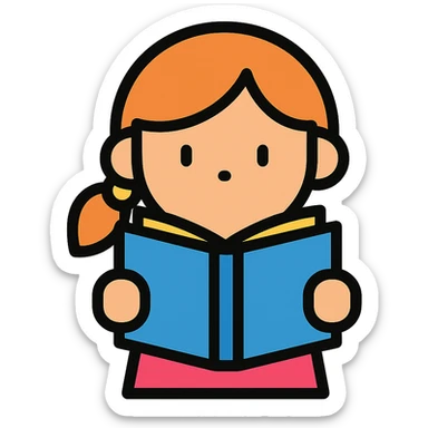 color outline icon of a girl reading a book sticker