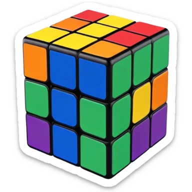 A 3x3 Rubik's Cube with rainbow colors: purple, blue, green, yellow, orange, red, minimalist iOS emoji style sticker