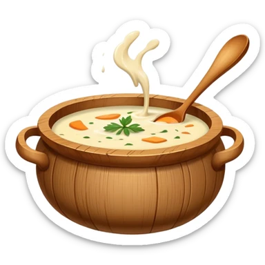 Pot of creamy soup in a wooden bowl￼ sticker
