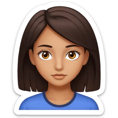 girl with brown eyes, long eyelashes, layerd mid length hair dark brown, tanned skin sticker