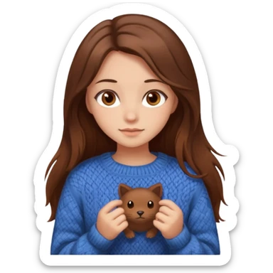 Cozy girl with long brown hair and brown eyes sticker