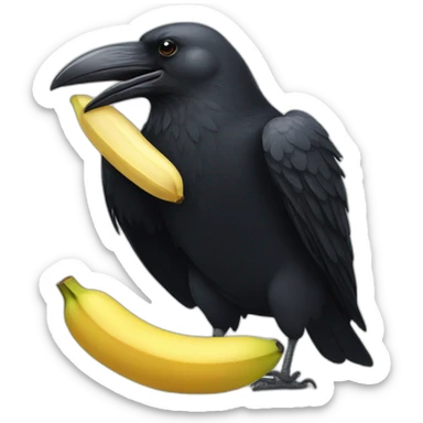 crow eating a banana like a cartoon sticker