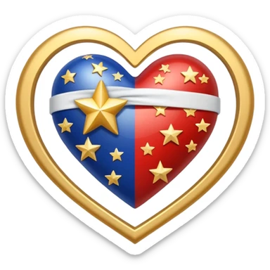 Patriotic heart white ribbon and gold stars sticker