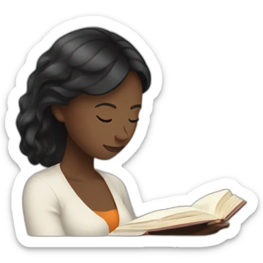 White woman reading with black hair sticker