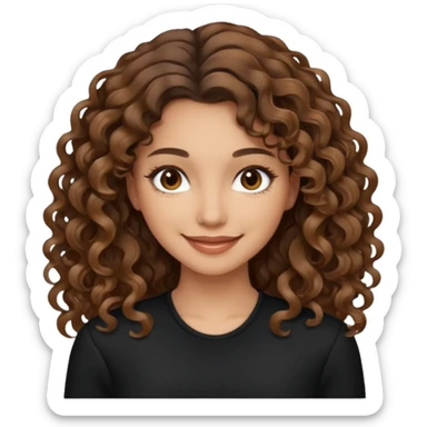 brown balayage hair long curly (not to much curly/not afro), light skin tone, brown eyes, not too skinny, black outfit sticker