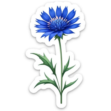 single blue Cornflower, straight stem sticker