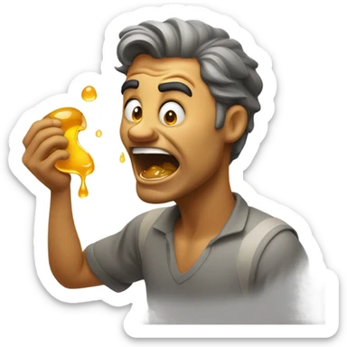 Man throwing up honey sticker