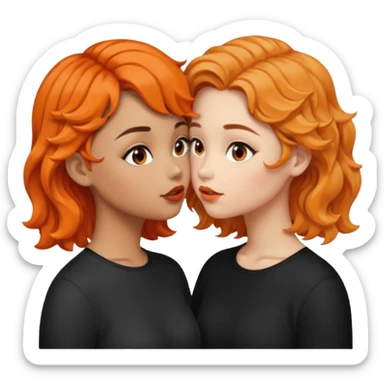 girls kissing one with tan skin and orange wavy short hair and one with light skin and long black wavy hair  sticker