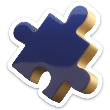 3D puzzle piece emoji icon, premium gloss finish, primary color deep midnight blue #11263B, accented with soft golden gradient #E9CB76 on the edges, studio lighting, volumetric shadows, high resolution, isolated on white background, apple emoji style. sticker