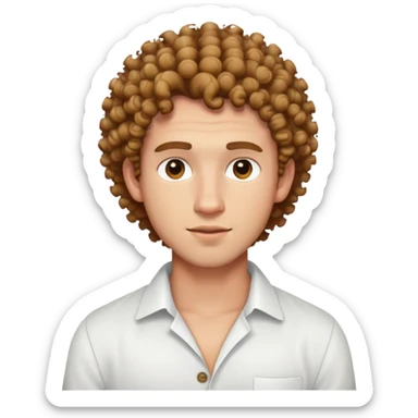 curly-haired guy with light skin in white shirt with unbuttoned top buttons sticker