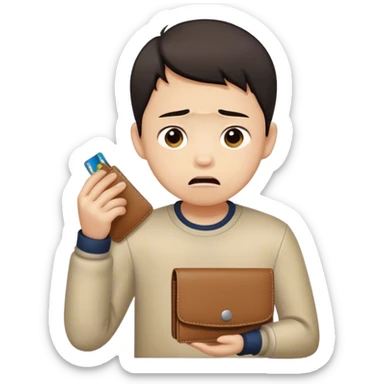 Chinese boy looking distraught an his empty wallet sticker