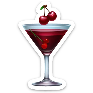 Dark red cocktail in a crystal martini glass with a cherry  sticker