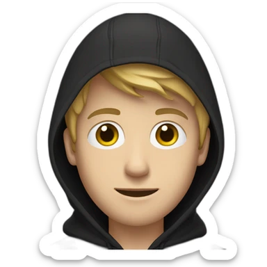 White Young man with a black hood behind his laptop sticker