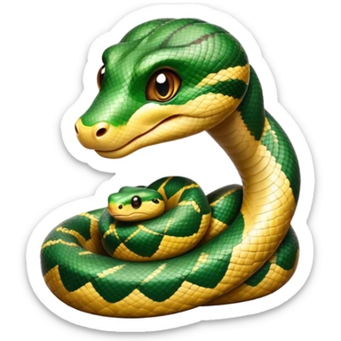 cinematic-cute-anaconda-portrait-emoji,-head-tilted-playfully-and-inquisitively,-with-a-sleek,-shimmering-body-adorned-with-detailed-scale-sriped patterns-and-round,-sparkling-eyes-full-of-wonder,-simplified-yet-irresistibly-adorable-features sticker