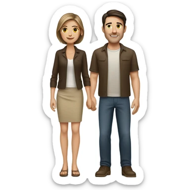 Dark haired white man with tan beautiful woman with brown straight short hair sticker