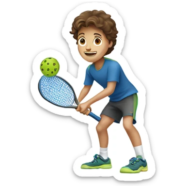 brown haired boy playing pickleball sticker