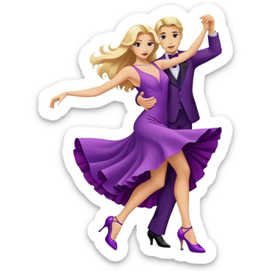 long blonde hair, dancing a tango in a purple dress and purple heels  sticker