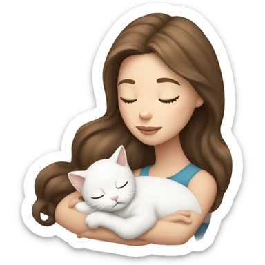 White girl brown hair sleeping with white kitty sticker