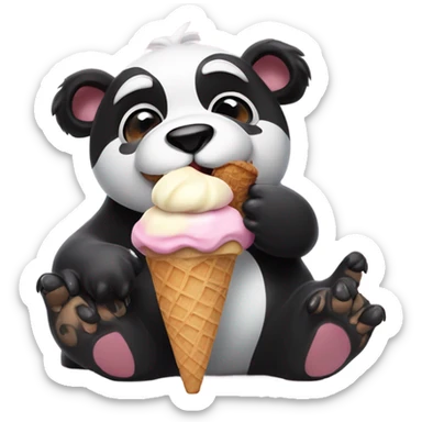 A dog eating a panda that’s eating his ice cream  sticker