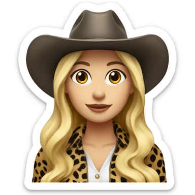 Cowgirl in leopard boots with black hat and blonde long hair sticker