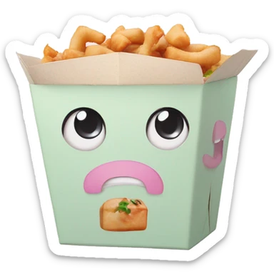 Pastel colors Chinese food takeout box with kawaii eyes  sticker