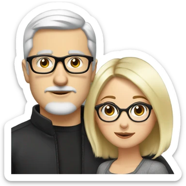 White man - short grey hair - no facial hair - kisses blonde girl who is wearing black glasses  sticker