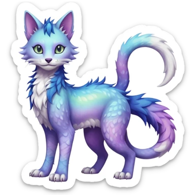 Kawaii iridescent beautiful pretty elegant divine edgy fantasy feline-vernid-sergal-fursona animal creature with a tufted tail full body with intricate markings  sticker