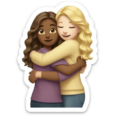 wavy brown hair girl hugging blonde hair girl sticker