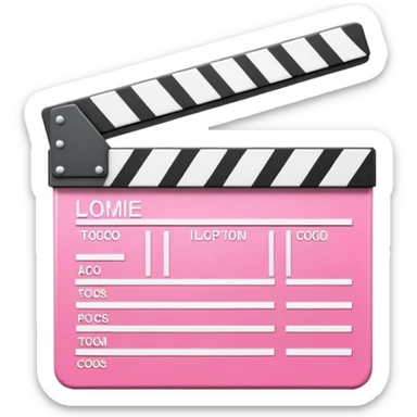  pink  pink clapperboard used in filmmaking, cute and stylish design with white details, open position, soft reflections, realistic or kawaii style, isolated on transparent background sticker