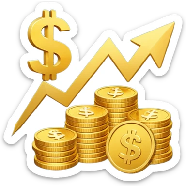 emoji representing economy with dollar sign coins and graph arrow sticker