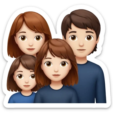 Two girls and a boy. Girl one has long, wavy, light to reddish-brown hair with bangs. Girl two has a dark-colored bob haircut. The boy has wavy, tousled, light to reddish-brown hair with a right side parting. sticker