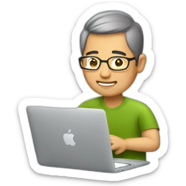 Aged 45 Asian Guy coding on the macbook sticker