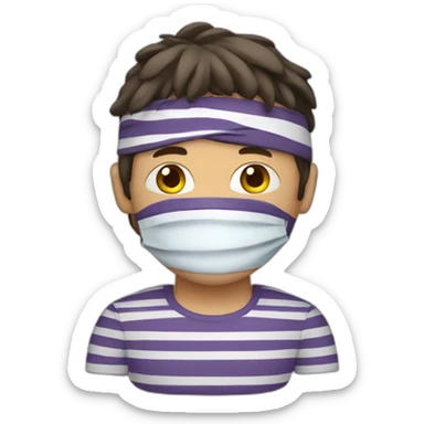 man with striped shirt and eye mask sticker