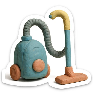close-up of a vacuum cleaner in claymation style with pastel colors, visible fingerprints, detailed texture sticker
