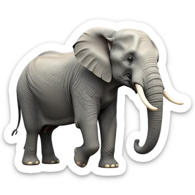 cinematic-elephant-realistic-full-body-standing-emoji,-massive-frame-calmly-balanced,-long-trunk-curled-slightly,-head-tilted-dramatically,-wrinkled-grey-skin,-majestic-tusks-catching-the-light,-simplified-yet-realistic-focused-features,-highly-detailed,-glowing-with-an-almost-sarcastic-glow sticker