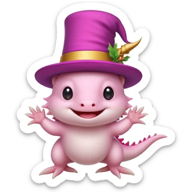 white axolotl with magician hat sticker