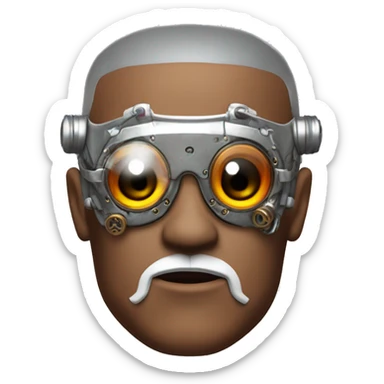 Red skin male cyborg head with white goatee and white steampunk goggles sticker