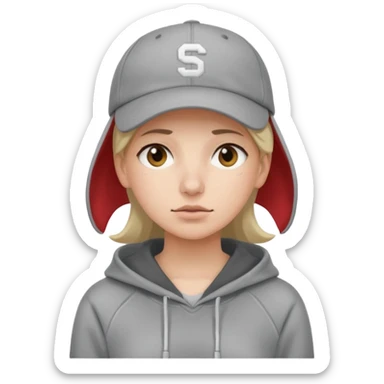 Female tech developer going back to work after christmas holidays, looking tired and wearing a hoodie and a baseballcap that says "SVT Nyheter" sticker