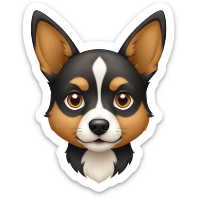 black and tan dog with pointy ears and some white on nose and chest sticker