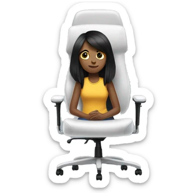 white (black hair) girl on a big gaming chair thinking  sticker