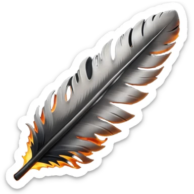 iOS emoji, dark fantasy feather, burned edges, ember glow, soft shadow, minimal sticker