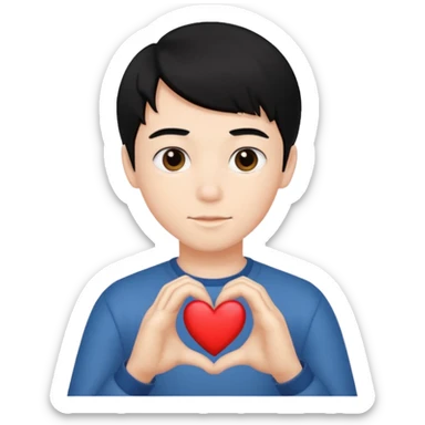 Un garçon beau qui fait un cœur avec des cheveux noir  sticker