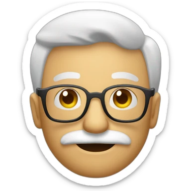 Emoticono Abuelo joven con pelo cano con gafas y bigote saludando sticker