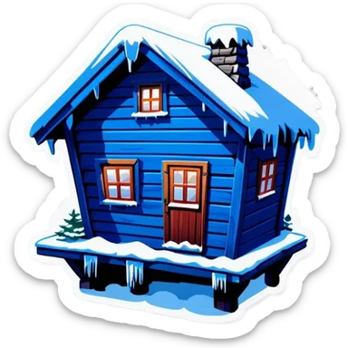 Blue wooden big hut, in winter sticker