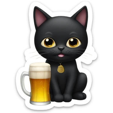 Black cat holding a beer sticker