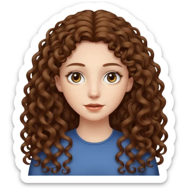 pale woman with brown curly very long hair, middle part sticker
